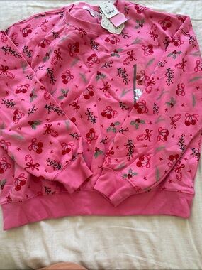 Target Pink Holiday Cherry Print Crewneck Sweatshirt